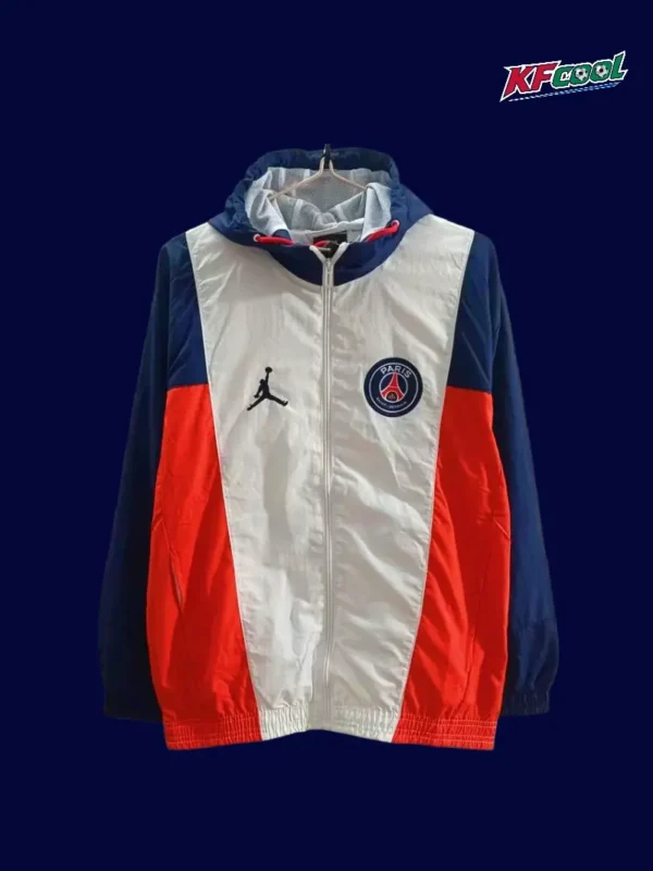 PSG Jordan white orange windbreaker 25/26 front view