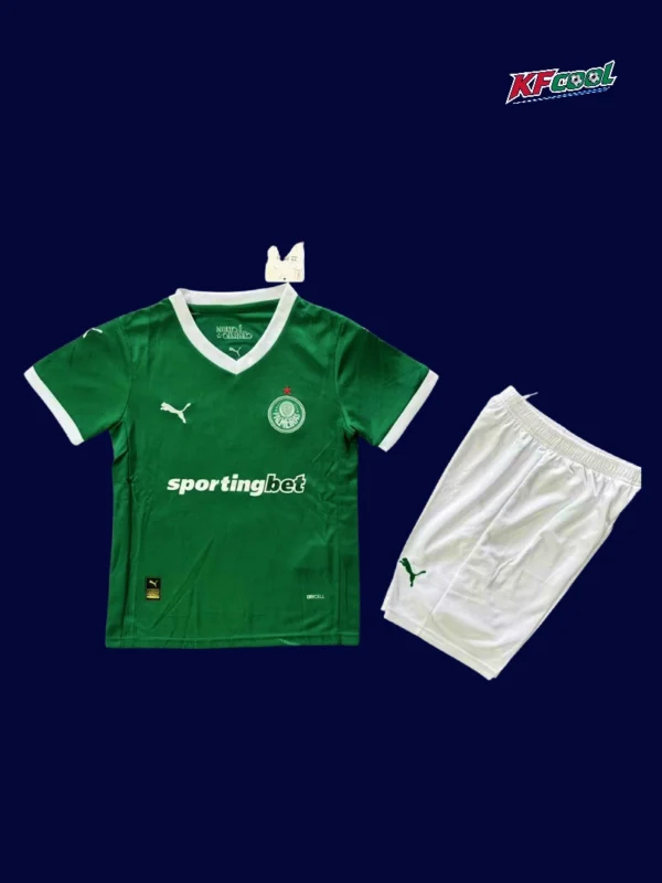 Palmeiras home kids kits 25/26 front green white stripes