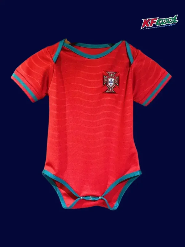 Portugal home red babysuit 26/27 front — infant crawl suit, soft