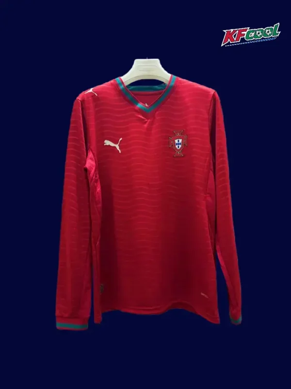Portugal Home Red LS Jersey 2627 Fans Version1 - kfcool.com Portugal long sleeve home fans jersey 26/27 front view, red