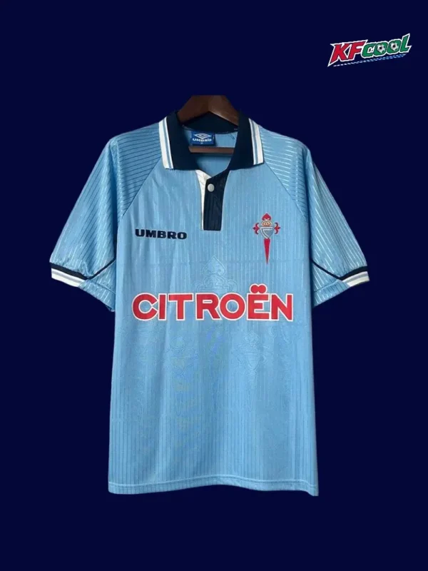 RC Celta 1997 99 home classic retro jersey front with vintage sky blue tones