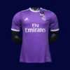 Real Madrid Away Purple Retro Jersey 1617 Player1 - kfcool.com front view of purple away retro football jersey (16/17) with player cut and V-neck detail.