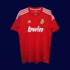 Real Madrid Away Red Retro Jersey 1112A - kfcool.com front view of red away retro football jersey (11/12) with contrast trims and classic sponsor-free look.