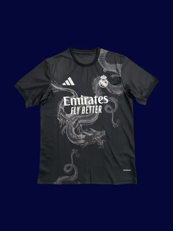 front view of black dragon themed modern jersey (24/25) with detailed pattern and slim fit.