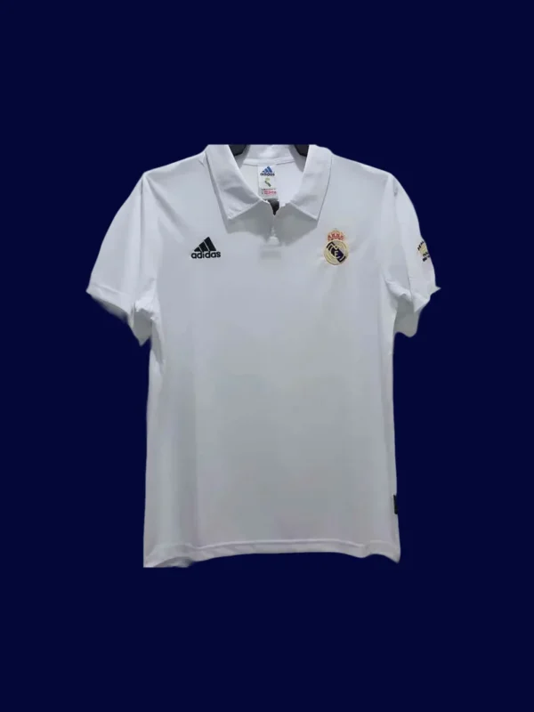 front view of white home retro football jersey (02/03) with classic trim and comfortable fit.