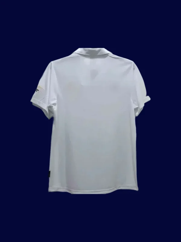 back view of white home retro football jersey (02/03) showing clean back panel for printing.