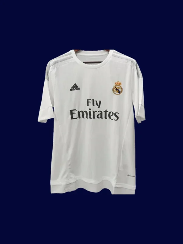 front view of white home retro football jersey (15/16) with traditional collar and subtle trim.