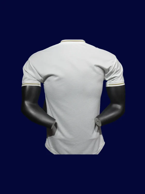 back view of white home player-fit retro jersey (19/20) with tapered back and reinforced number area.