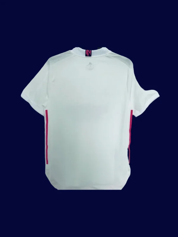 back view of white home player-fit retro jersey (20/21) showing ergonomic back panel and number-ready area.