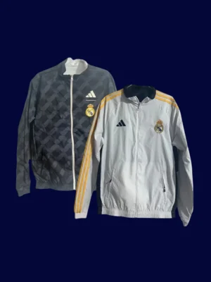 front view of reversible windbreaker showing one side patterned and one side plain (24/25).