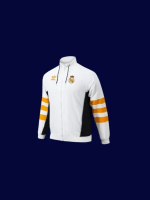 front view of white windbreaker kit with minimal branding and full zip (24/25).