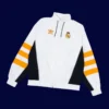 front view of white windbreaker kit with minimal branding and full zip (24/25).