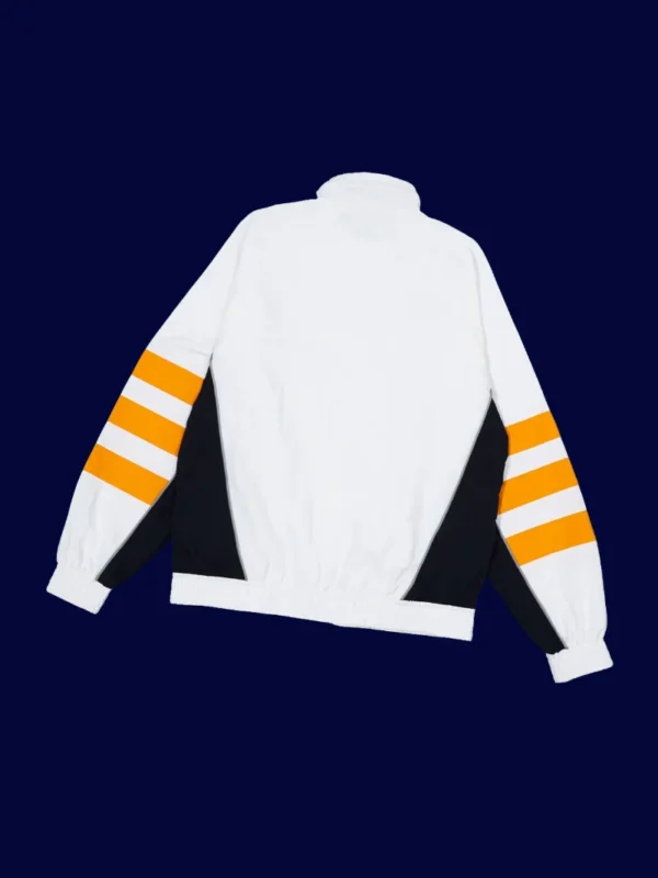 back view of white windbreaker kit showing clean back panel and hood detail (24/25).