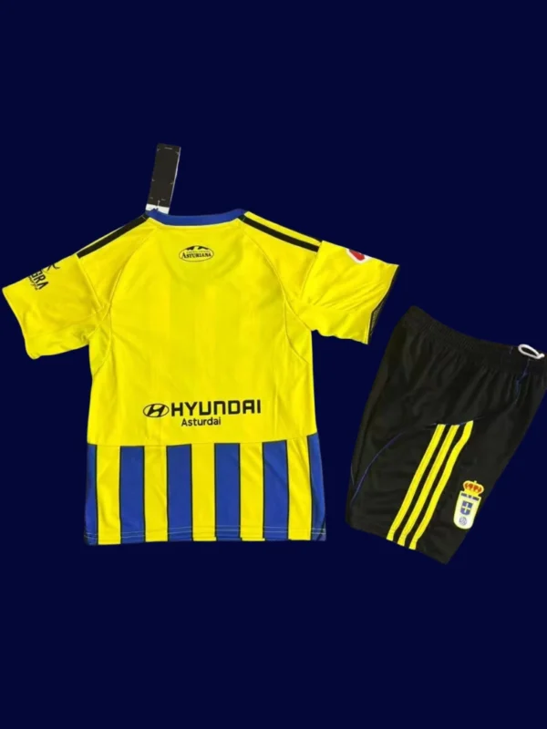Real Oviedo Away Kids Kits 25/26 back with printed number area for kids.