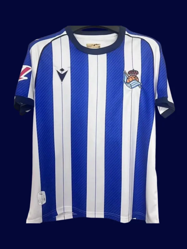 Real Sociedad Home Jersey 25/26 Fans Version front view with club crest and classic home design.