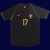 Ronaldo retro black away jersey front, collectible high‑quality fans classic.