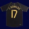 Ronaldo black retro away jersey back view with #17, classic breathable design for collectors.