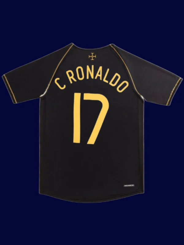 Ronaldo black retro away jersey back view with #17, classic breathable design for collectors.