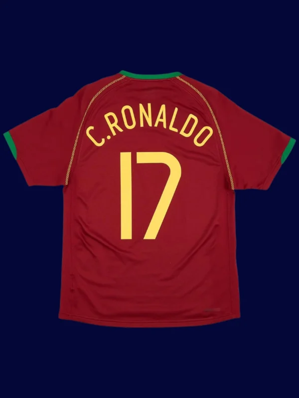 Ronaldo home retro jersey back view with #17, collectible and lightweight breathable shirt.