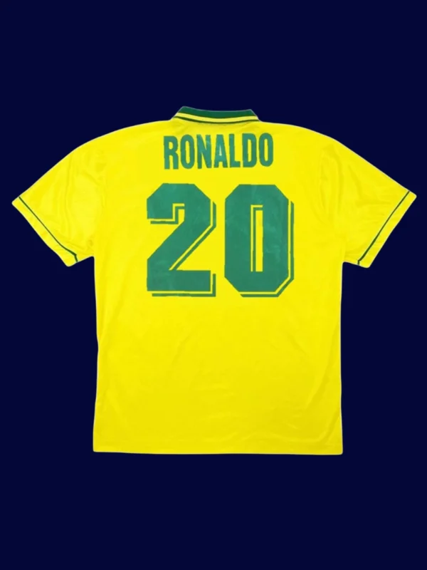 Ronaldo Brazil home retro jersey back World Cup 1994 with #20, high-quality breathable design.