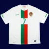 Portugal away white retro jersey front, Ronaldo iconic classic breathable fabric with custom #7 for fans.