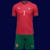 Ronaldo 7 Portugal Home Kids Kit World Cup 2026A - kfcool.com Ronaldo kids home jersey front, breathable high‑quality fan gear.