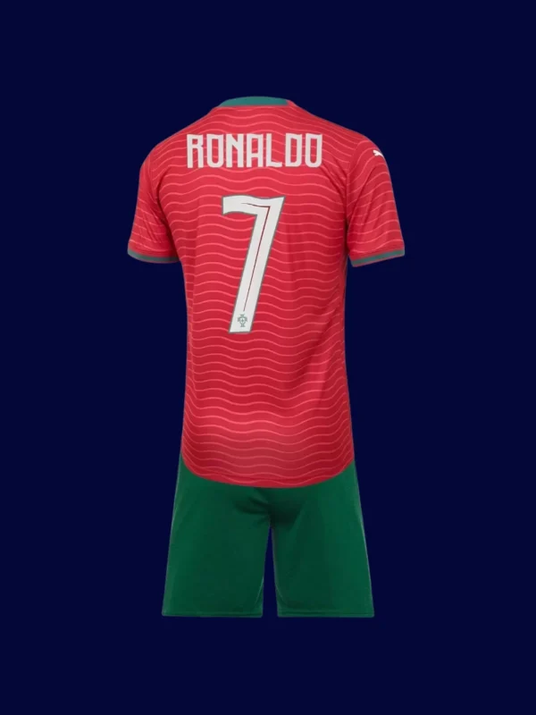 Ronaldo 7 Portugal Home Kids Kit World Cup 2026B - kfcool.com Ronaldo kids home jersey back, #7 in bold, premium breathable design for young fans.