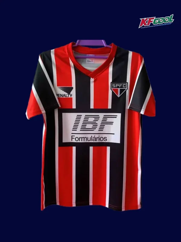 Sao Paulo Away Classic Retro Jersey 1991A - KFCool – Football Jerseys & Soccer Kits Store Sao Paulo away classic retro jersey 1991 front white red black vintage away design