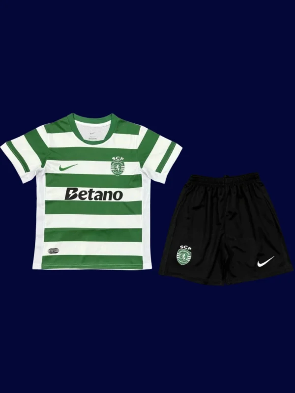 Sporting Portugal Home Kids kits 25/26 front lightweight breathable junior football shirt