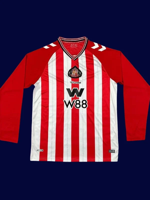 Sunderland Home Long Sleeve Jersey 2526 Fans Version1 - kfcool.com Sunderland Home Long Sleeve Jersey 25/26 Fans Version front with classic red-and-white stripes.