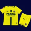 Villarreal Home Kids Kits 25/26 front with mini crest and child fit.