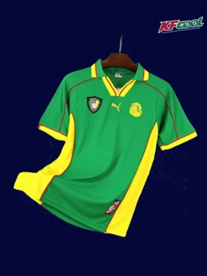 Cameroon 1998 retro green home jersey front with classic crest
