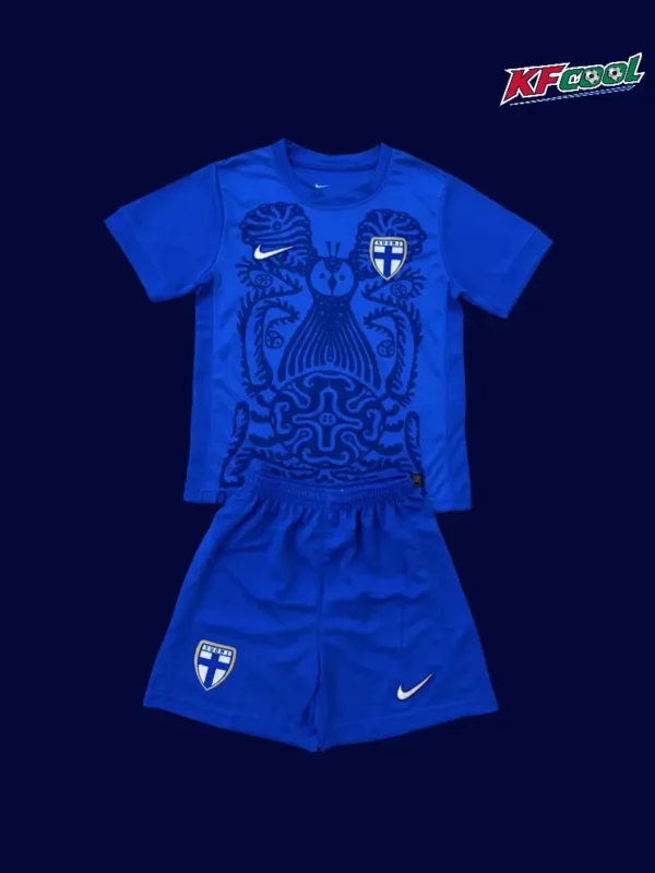 Finland Away Blue Kids kits 2526 Fans Version1 - KFCool – Football Jerseys & Soccer Kits Store Finland kids 25/26 away blue football jersey front youth fit