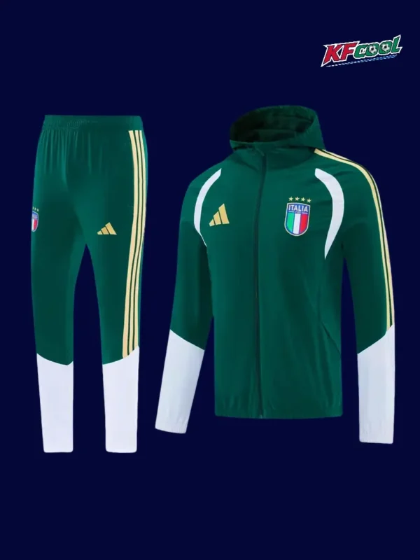 Italy green hoodie jacket tracksuit 26/27 front, zip-up view.