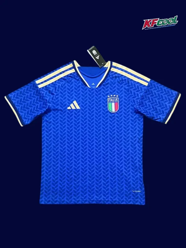 Italy home blue jersey 26/27 fans version front view, high-detail.