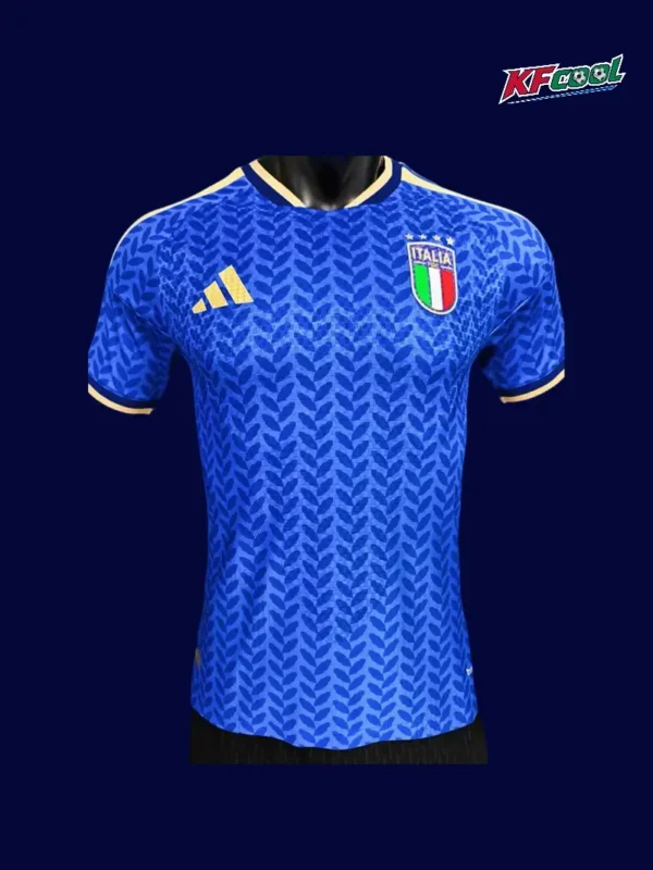 Italy home blue jersey 26/27 player version front, athletic fit.