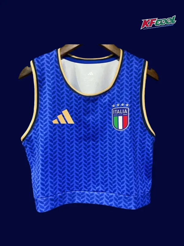 Italy women yoga vest 26/27 home blue front, stretchy sport vest.