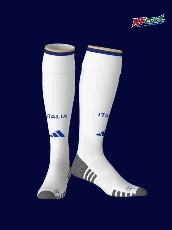 Italy home white socks 26/27 front, mid-calf sock detail.