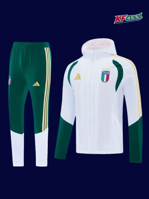 Italy White Hoodie Jacket Tracksuit 2627A - KFCool – Football Jerseys & Soccer Kits Store Italy white hoodie jacket tracksuit 26/27 front, clean athletic style.