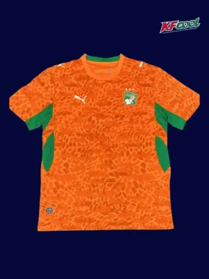 Ivory Coast home jersey 26/27 fans version front, orange-green design.