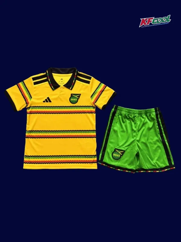 Jamaica Home Yellow Kids kits 2627 Fans Version1 - KFCool – Football Jerseys & Soccer Kits Store Jamaica kids 26/27 home yellow football kit front