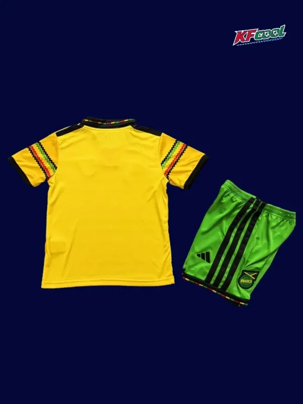 Jamaica Home Yellow Kids kits 2627 Fans Version2 - KFCool – Football Jerseys & Soccer Kits Store Back view of Jamaica kids 26/27 home yellow kit