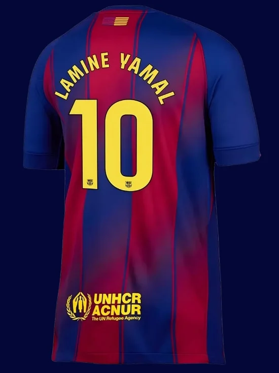 Lamine Yamal Barcelona home jersey back 25/26 with #10, breathable high-quality design.