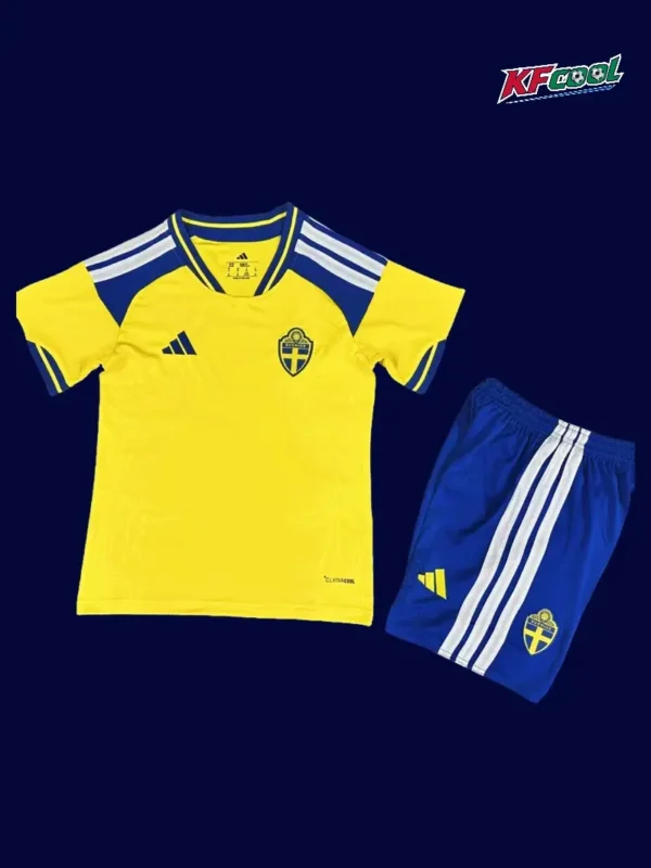 Sweden kids home jersey 26/27 fans version front, youth size.