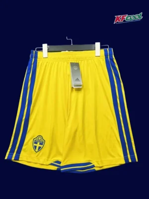 Sweden Yellow Shorts Pants 2627 Sweden yellow shorts 26/27 front, athletic shorts detail.