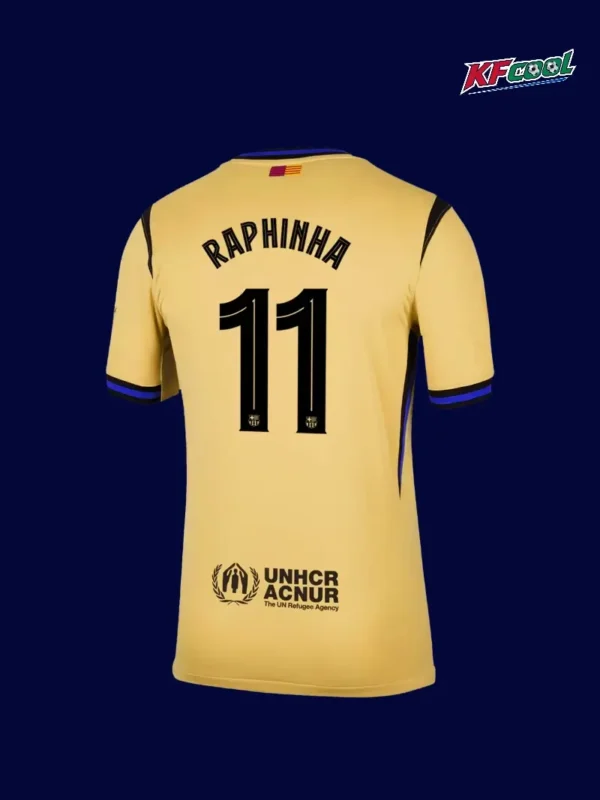 Raphinha 11 Barcelona away jersey 25/26 UCL back view name print