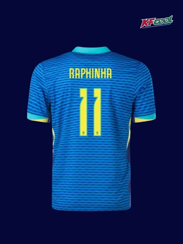 Raphinha 11 Brazil away blue jersey 24/25 back view