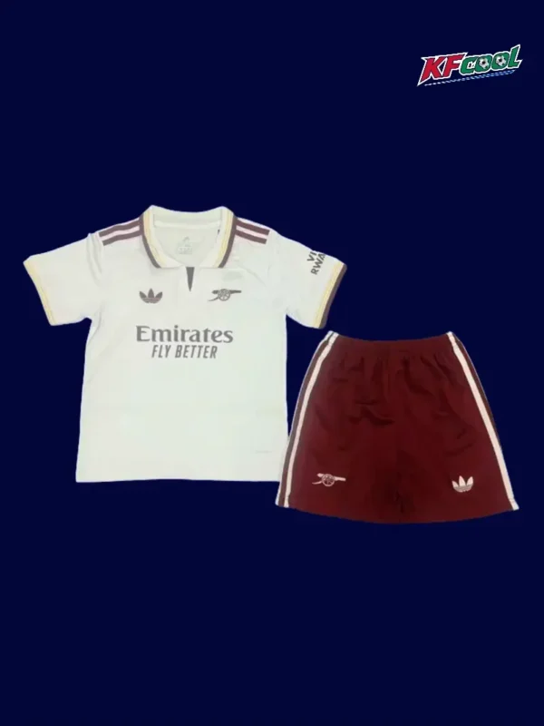 Arsenal Away Kids kits 2526 A - KFCool – Football Jerseys & Soccer Kits Store Arsenal kids away kit front 25/26 includes jersey shorts youth set