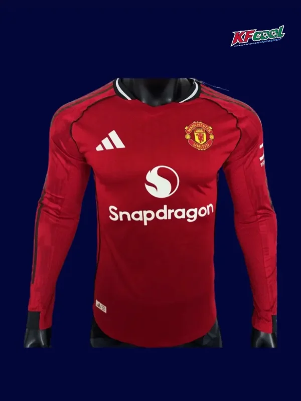 ManU 25/26 Home Red Long Sleeve Player Front, match-ready, thermal sleeve