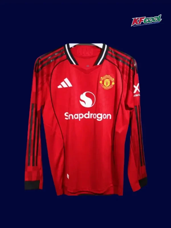 ManU 25/26 Home Red Long Sleeve Player Front, match-ready, thermal sleeve